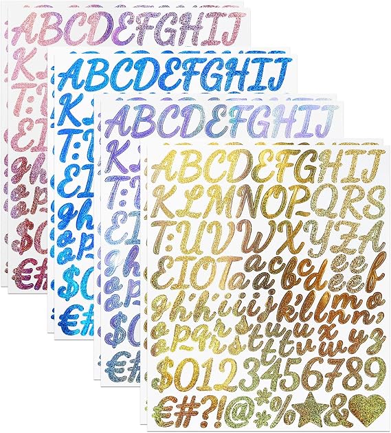 832 Pieces 1 Inch Self-Adhesive Glitter Letter Number Stickers