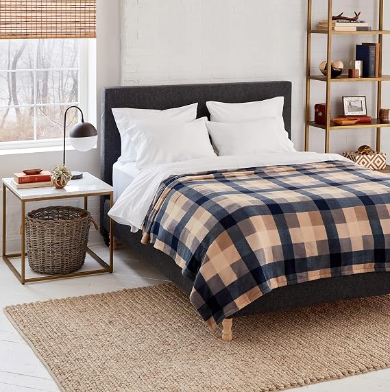 Eddie Bauer - Queen Heated Blanket, Soft Brushed Microplush Electric Blanket, Warm & Cozy Bedding (Cabin Comfort Blue, Queen)
