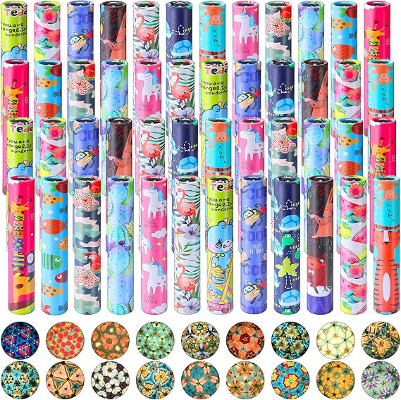 48 Pcs Kaleidoscopes, Vintage Classic Kaleidoscope Toys Educational Party Favors for Stock Stuffers Bag Fillers for Boys and Girls Birthday and School Carnival Prizes, Random Patterns (Cartoon Style)