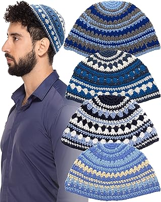 Pack of 4-Pcs - Hq 23cmLarge Size Mix Colors Handmade Frik Kippah for Men Boys and Kids, Yamaka Hat from Israel - Kippot Bulk Mix 3