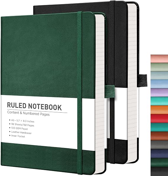 RETTACY Lined Journal Notebook, 192 Numbered Pages per Pack, 5.7'' x 8.3''