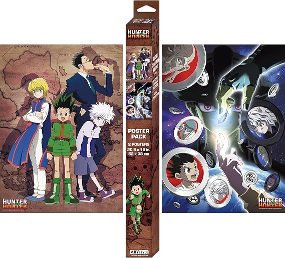 ABYSTYLE Hunter X Hunter Boxed Poster Set Includes 2 Unframed Mini Posters 15" x 20.5" featuring Gon, Killua, Leorio, Kurapika, Mereum, Neferpitou Anime Manga Wall Art Room Decor