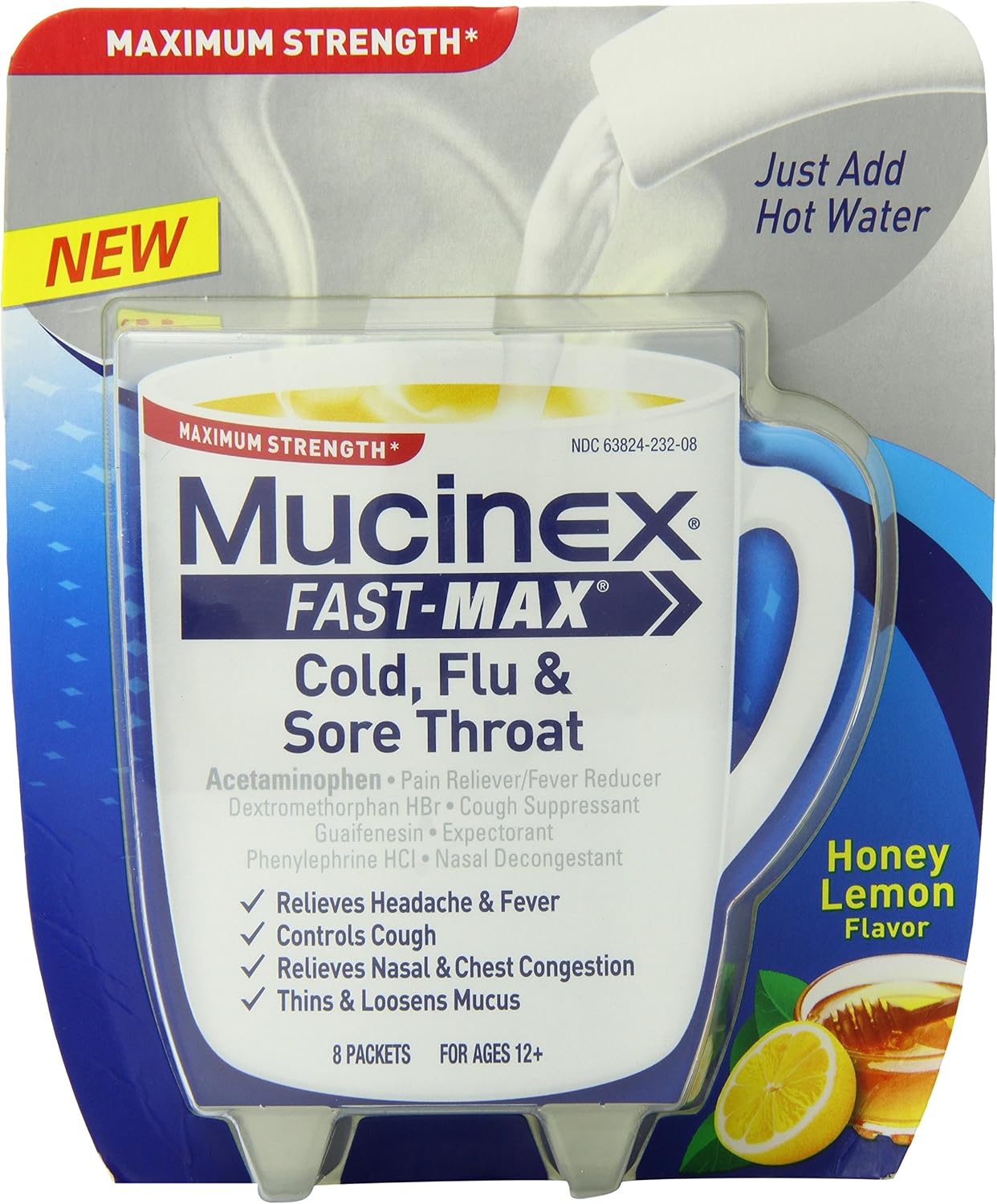Mucinex Fast-Max Hot Drink, Cold Flu & Sore Throat-8 ct