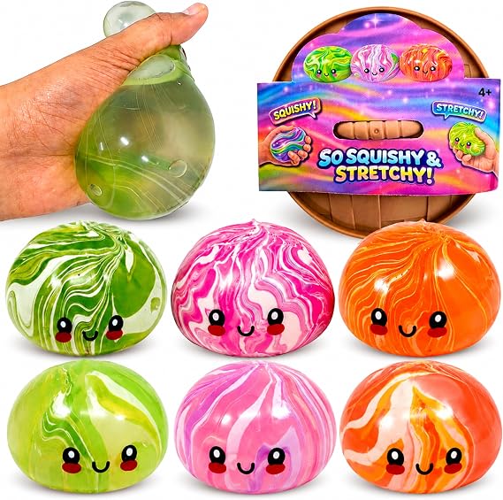 Marble Dumpling Squishy Toy 8.5cm - 1x Random Mystery Surprise Bao Bun Squeeze Toy with Swirl Design, Viral Dumpling with Steamer Box, Fidget Toys for Kids 3+