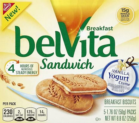 belVita Vanilla Yogurt Creme Breakfast Biscuit Sandwiches, 5 Count Box, 8.8 Ounce