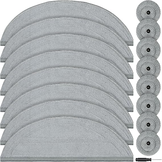 Pack of 16 Wiping Cloths Accessories for Roborock Saros 10 Mop Robots Washable Microfibre Mop Pad Replacement Parts Reusable Mop with 1 Screwdriver (8 Mop Pads + 8 Round Mops)