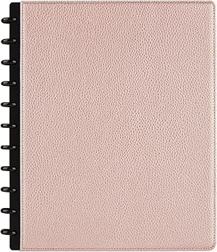 TUL Discbound Notebook With Pebbled Leather Cover, Letter Size, Narrow Ruled, 60 Sheets, Rose Gold