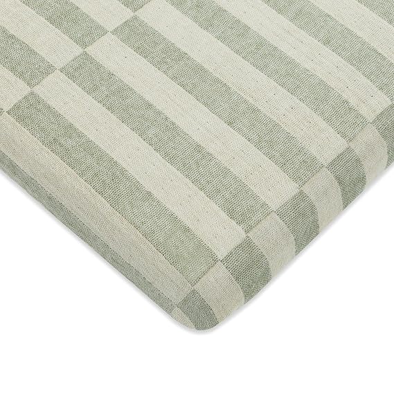 Babyletto 100% Organic Cotton All-Stages Midi Crib Sheet, GOTS-Certified, Fitted 360, Ultra-Soft and Breathable Muslin - Moss Green Offset Stripe
