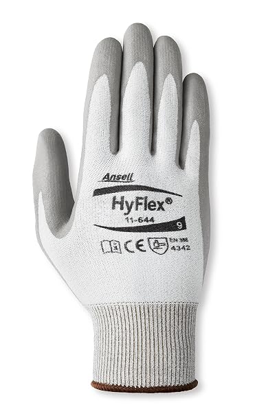 Ansell HyFlex 11-644 Polyethylene Light Duty Safety Glove with Knitwrist, Abrasion/Cut Resistant, Size 7, Gray (Pack of 12 Pair)