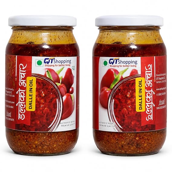 Authentic Nepali Akabare Khursani Red Cherry Hot & Spicy Pickle - Chiltepin Peppers/Chile Chiltepe/Chili Piquin Super Hot Spicy Akabare Khursani Achar Pickles 280g X 2 Jar - 560g