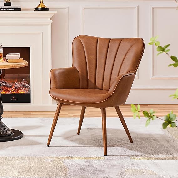 Yaheetech Accent Chair, Upholstered Armchair with Metal Legs, Brown