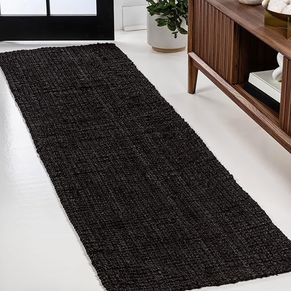 JONATHAN Y Pata Hand Woven Chunky Jute Black Runner Rug, 2x8, Bohemian, Rustic, Cottage, Easy-Cleaning for Living Room, Bedroom, Kitchen, Non-Shedding (NRF102E-28)