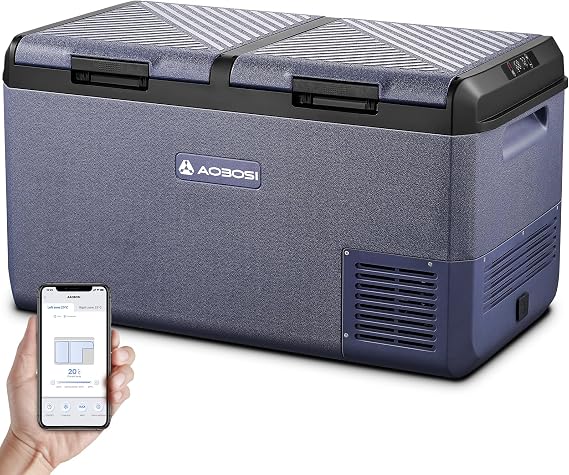 AAOBOSI Kompressor Kühlbox 74.9L IPX4 Wasserdicht Dual Zone Kühlbox Elektrisch mit APP Steuerung kühlbox 12V 230V20°C bis 20°C – Ideal für Auto LKW Boot Camping Fischen & Outdoor-Aktivitäten [Energy Class D]