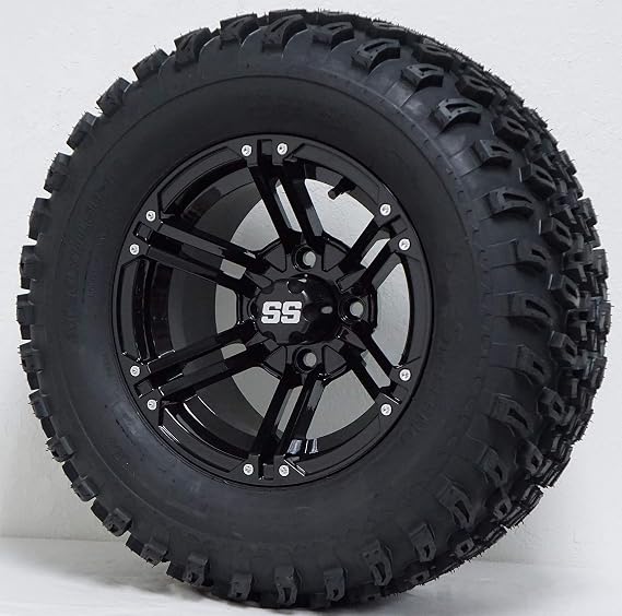 12" TERMINATOR Gloss Black Golf Cart Wheels and 23x10.5-12 All Terrain Golf Cart Tires - Set of 4