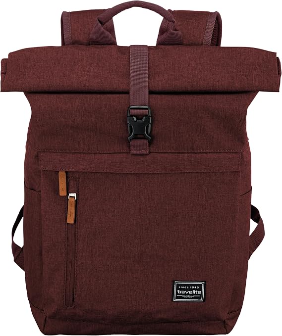 Travelite Hand luggage backpack with laptop compartment 15.6 inches luggage series BASICS day-pack roll-up: Practical backpack with roll-up function 096310 60 cm 35 litres maroon 60 Rucksack