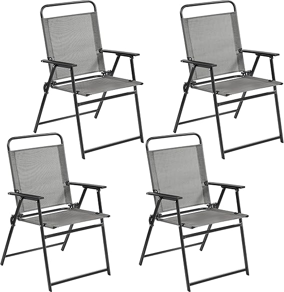 Yaheetech Outdoor Patio Chairs Set of 4, Folding Camping Chairs, Gray
