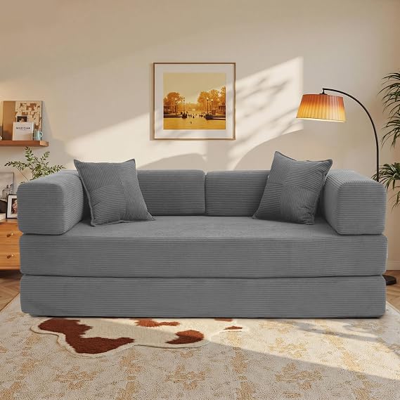 Vipbear 3 Seater Boneless Sofa Bed,Modular Convertible Couch,Pull Out,Grey