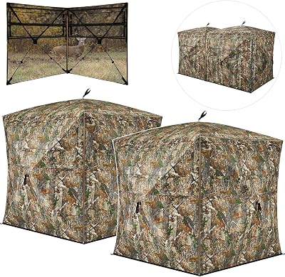 TIDEWE Hunting Blind, Double Ground Blinds 270 See Through for 3-in-1 Use, 4-6 Person Pop Up Portable Hunting Tent Includes Carrying Bags for Deer & Turkey Hunting Forest Fade Camo