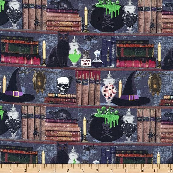 Whistler Studios One of A Kind Halloween Shelfie Slate Fabric By The Yard