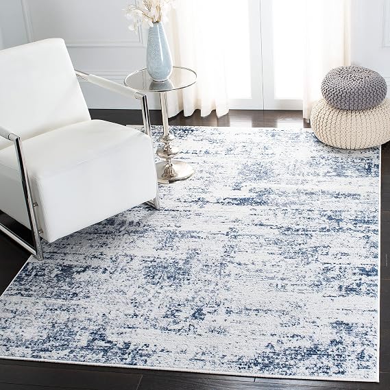 SAFAVIEH Amelia Collection Accent Rug - 3' x 5', Ivory & Navy, Modern Abstract Design, Non-Shedding & Easy Care, Ideal for High Traffic Areas in Entryway, Living Room, Bedroom (ALA700B)
