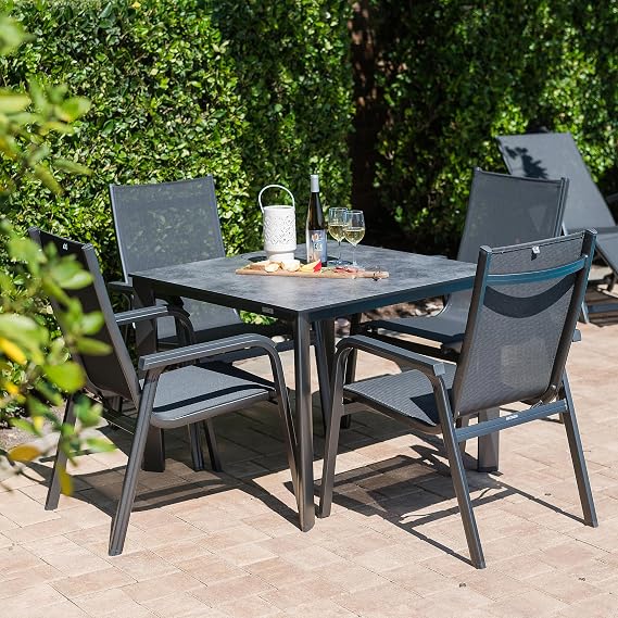 KETTLER Basic Plus 5-Piece Dining Set - Stack Chairs (Umbrella Hole)