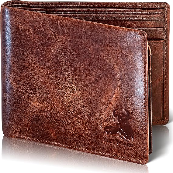 BULL GUARD Mens RFID Blocking Bifold Wallet Soft Genuine Leather Brown Western