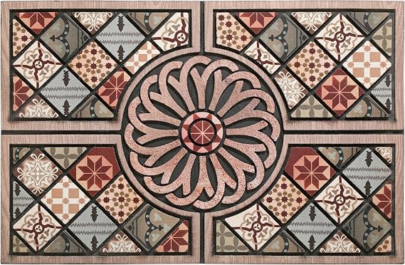 Durable Front Door Mat 24"x36" Large Outdoor Welcome Door Mat,Heavy Duty Non-Slip Rubber Entrance Doormat Apply to Home High Traffic Area Outside Entry Way Doormat,Flower Vintage Pattern