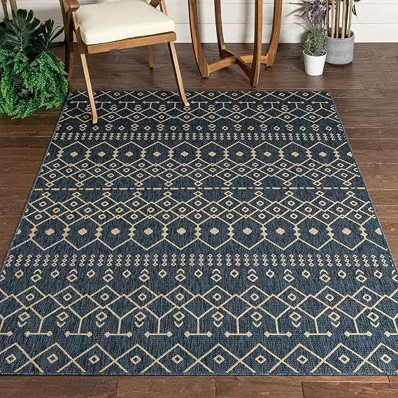 Well Woven Medusa Nord Moroccan Tribal Indoor/Outdoor Blue Flatweave 5'3" x 7'3" Area Rug