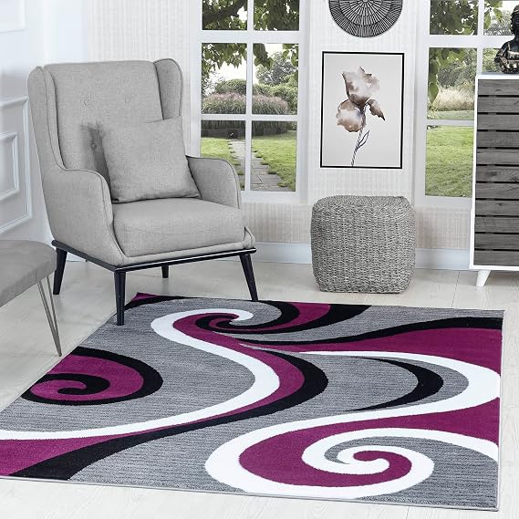 GLORY RUGS Modern Area Rug 8x10 Purple Swirls Carpet Bedroom Living Room Contemporary Dining Accent Sevilla Collection 4817 (8x10, Purple)