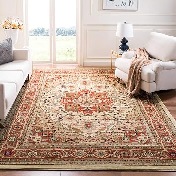SAFAVIEH Lyndhurst Collection Area Rug - 8' x 10', Ivory & Rust, Traditional Oriental Design, Non-Shedding & Easy Care, Ideal for High Traffic Areas in Living Room, Bedroom (LNH330R)