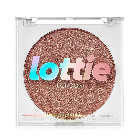 Lottie london Diamond Bounce Highlighter in Rose Gold, Ultra-fine Gel-powder Highlighter with Rose Gold Shimmer for an Icy Iridescent Highlight