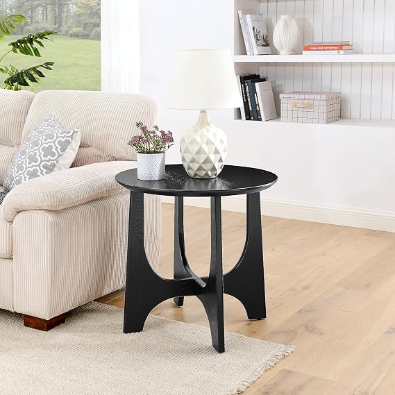 25" Round Coffee Table, Wooden Coffee Tables for Living Room Reception Room Bedroom (Black, 25'')