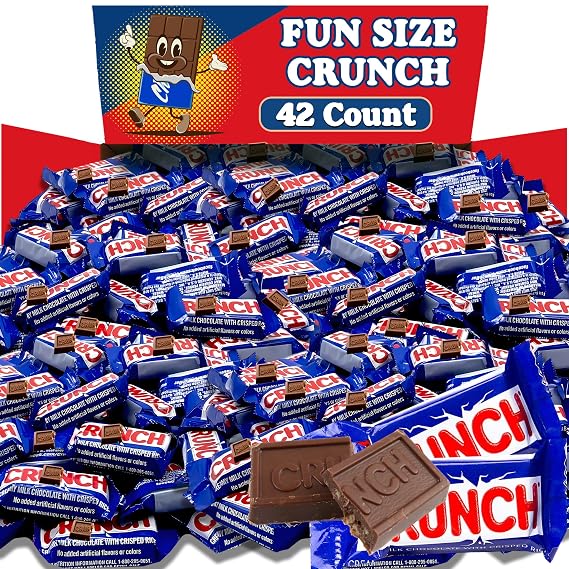 Crunchy Milk Chocolate Candy Bars Bulk, 42 Count, Crisped Rice Crunchy Milk Chocolate Bars, Snack Size Individually Wrapped for Snacking and Sharing